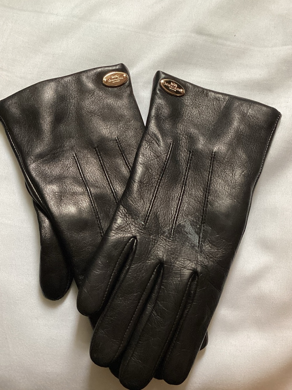 Black Leather Ladies Gloves with Gold Accent